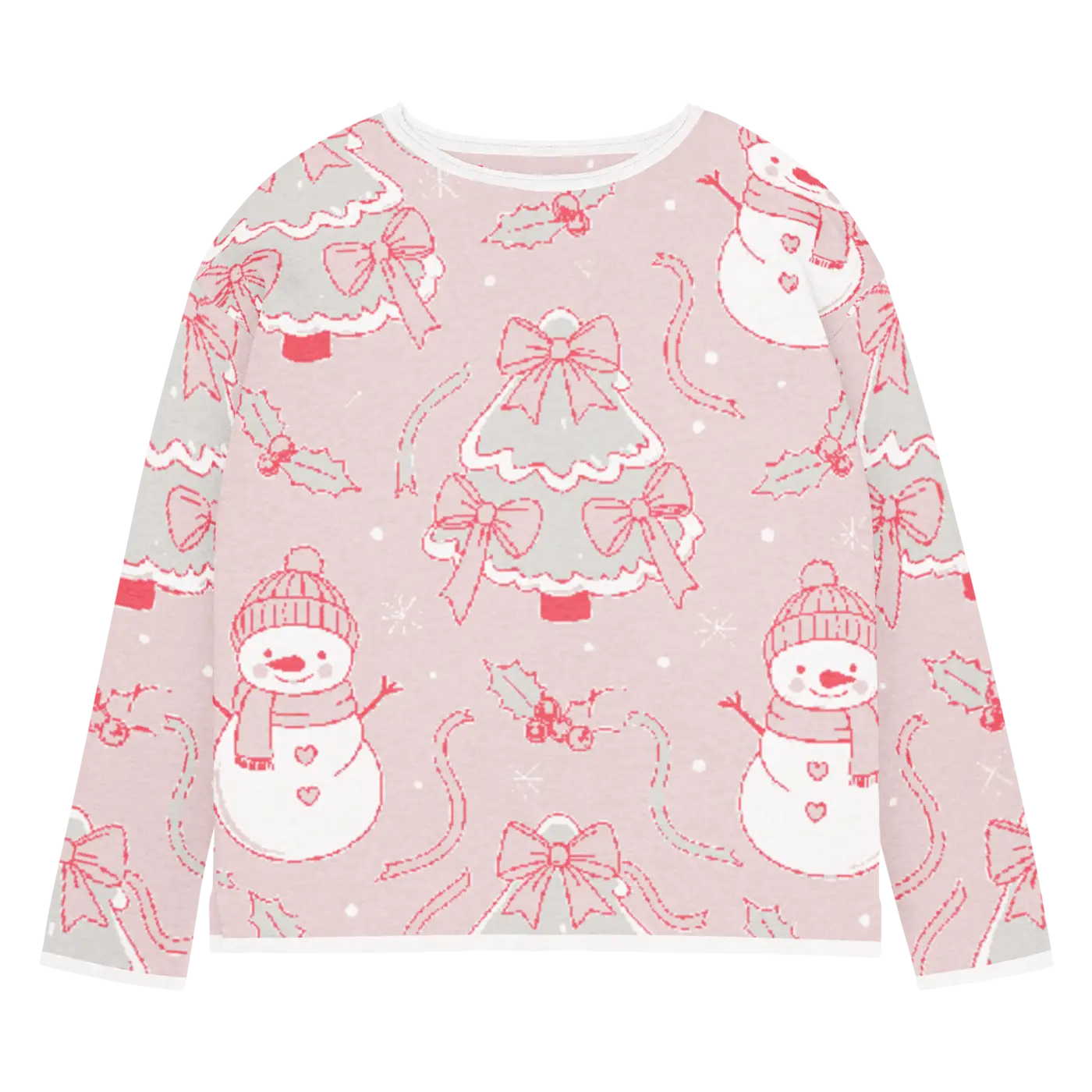 Snowman Pink Knitted Crew Sweater - Cozy Winter Style - DipaliZ