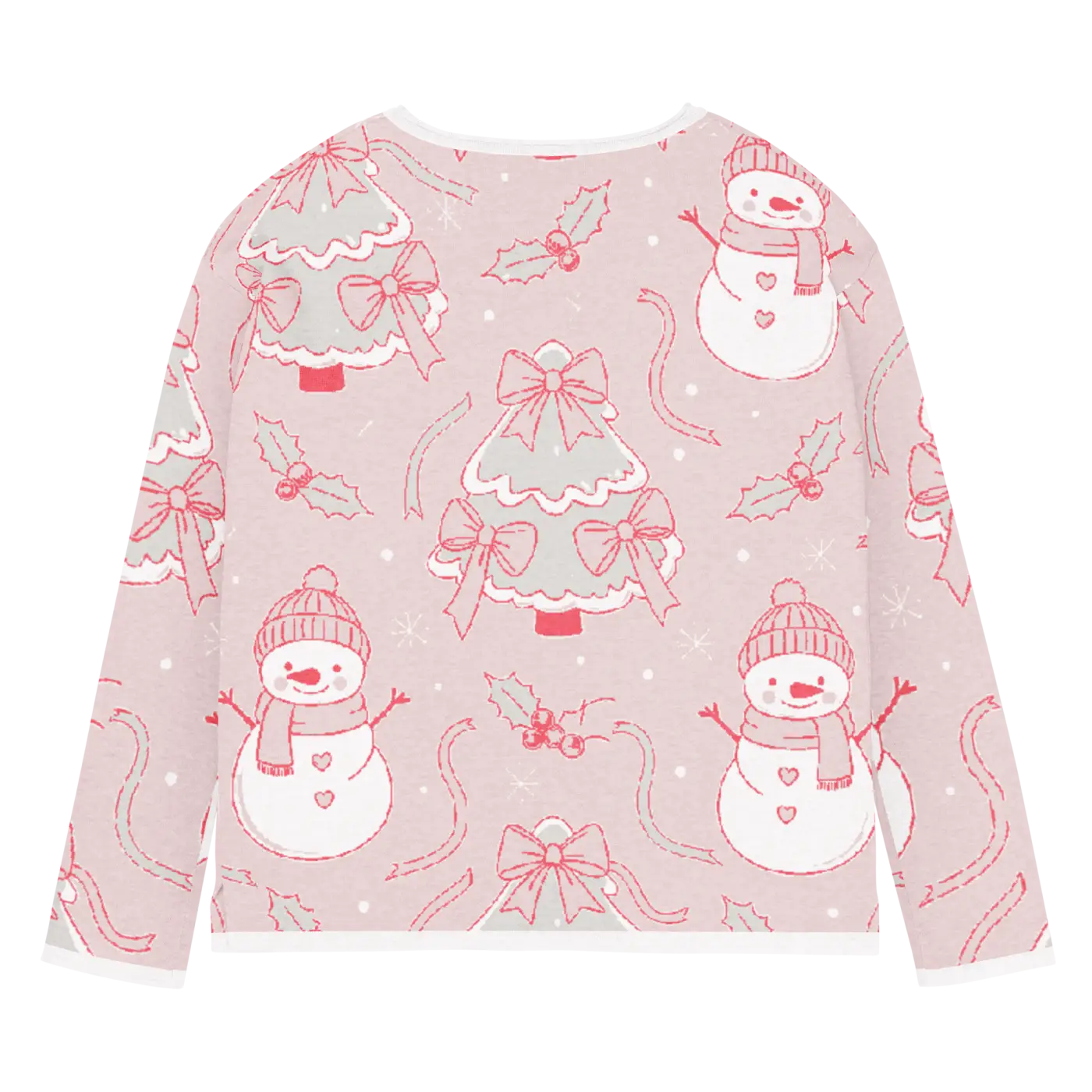 Snowman Pink Knitted Crew Sweater - Cozy Winter Style - DipaliZ