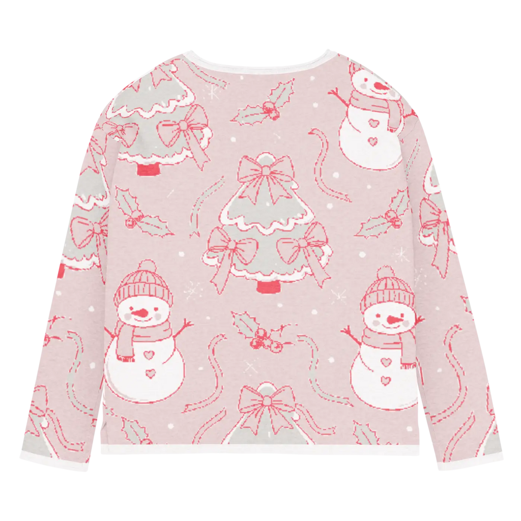 Snowman Pink Knitted Crew Sweater - Cozy Winter Style - DipaliZ