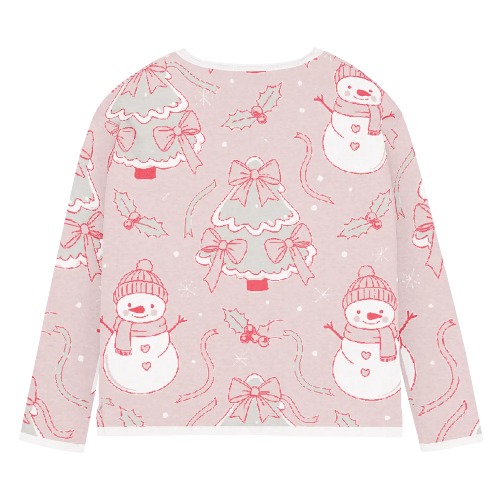 Snowman Pink Knitted Crew Sweater - Cozy Winter Style - DipaliZ