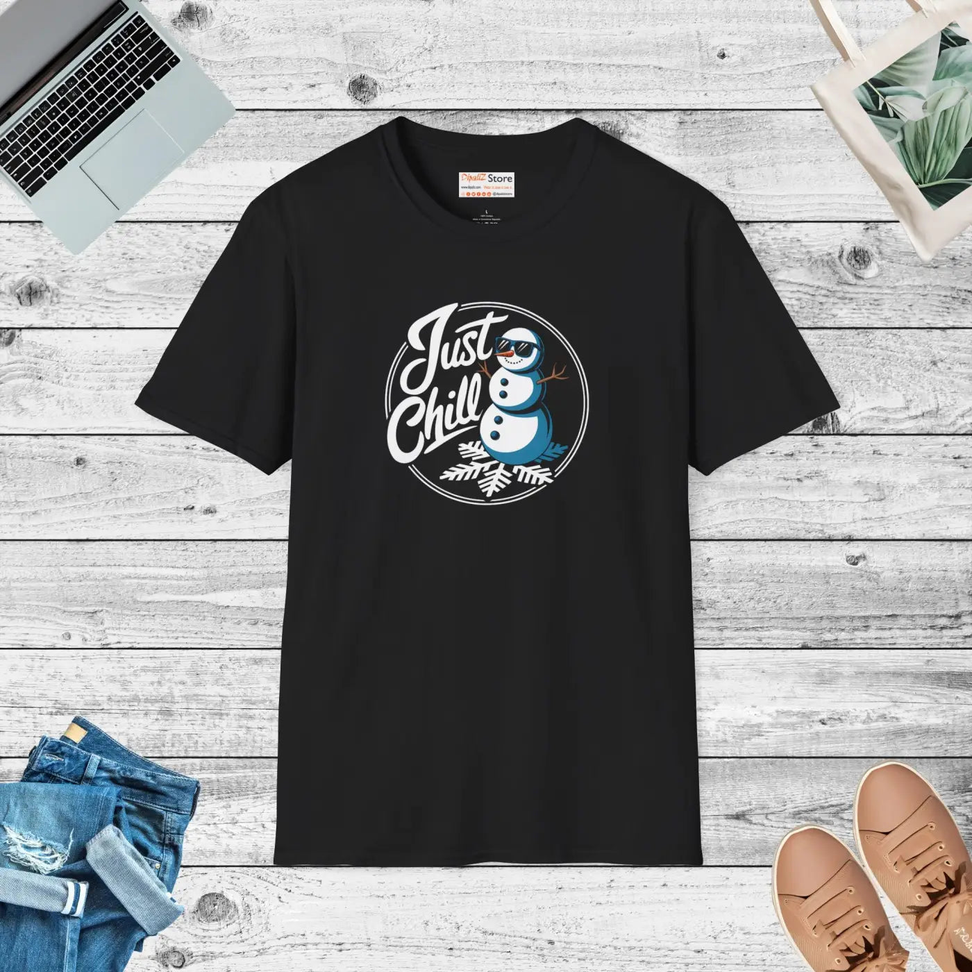 Unisex Ring-Spun Cotton T-Shirt - Snowman Motif - DipaliZ