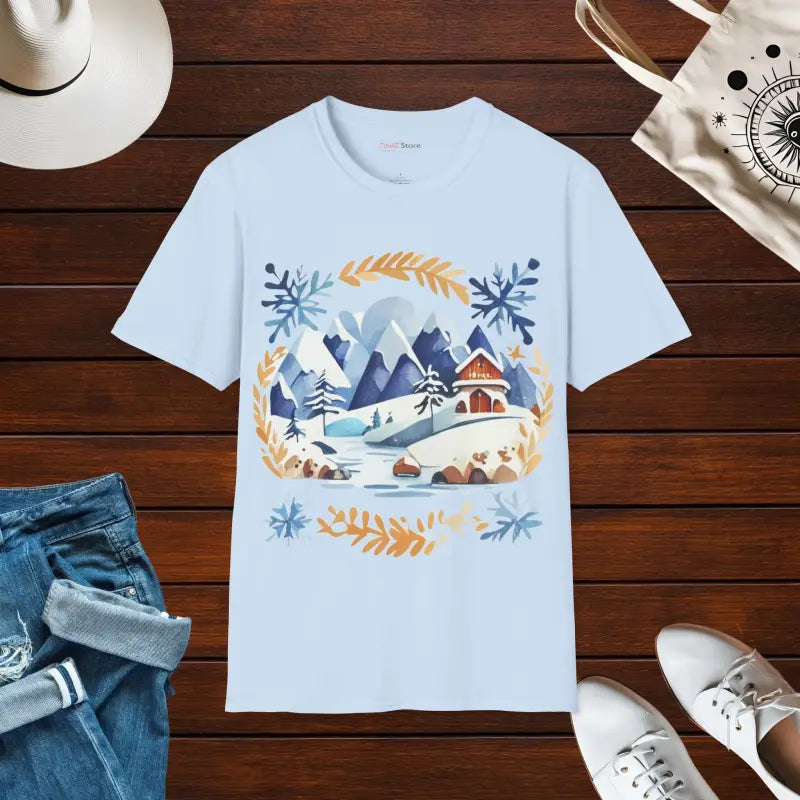 Snowy Winterland Unisex Softstyle T Shirt - Cotton Comfort - DipaliZ