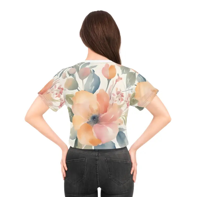 Pastel Flowers Crop Tee - Soft Color AOP Design - DipaliZ