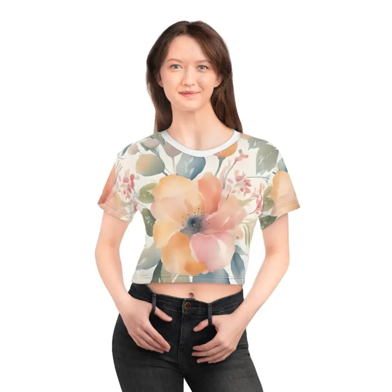 Pastel Flowers Crop Tee - Soft Color AOP Design - DipaliZ