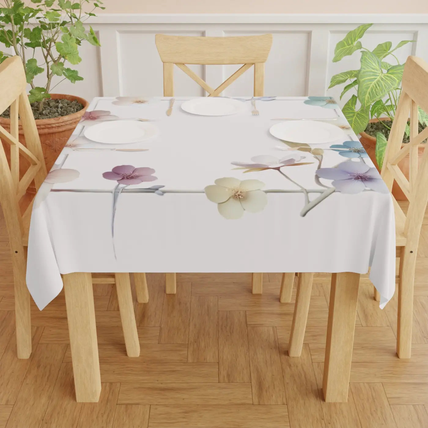 Pink Tablecloth - Delicate Flowers One Sided Print - DipaliZ