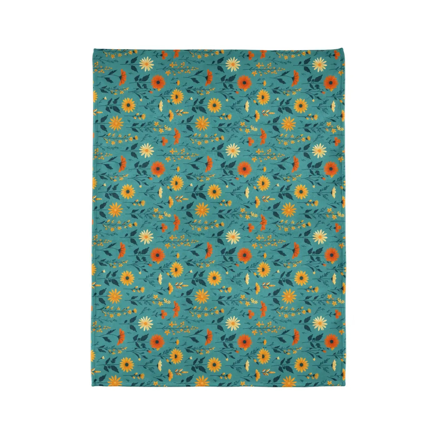 Soft Polyester Blanket - Teal Floral Botanical Print - DipaliZ