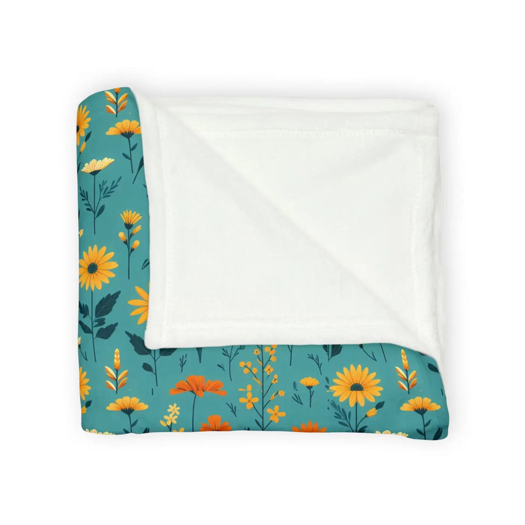 Soft Polyester Blanket - Teal Floral Botanical Print - DipaliZ