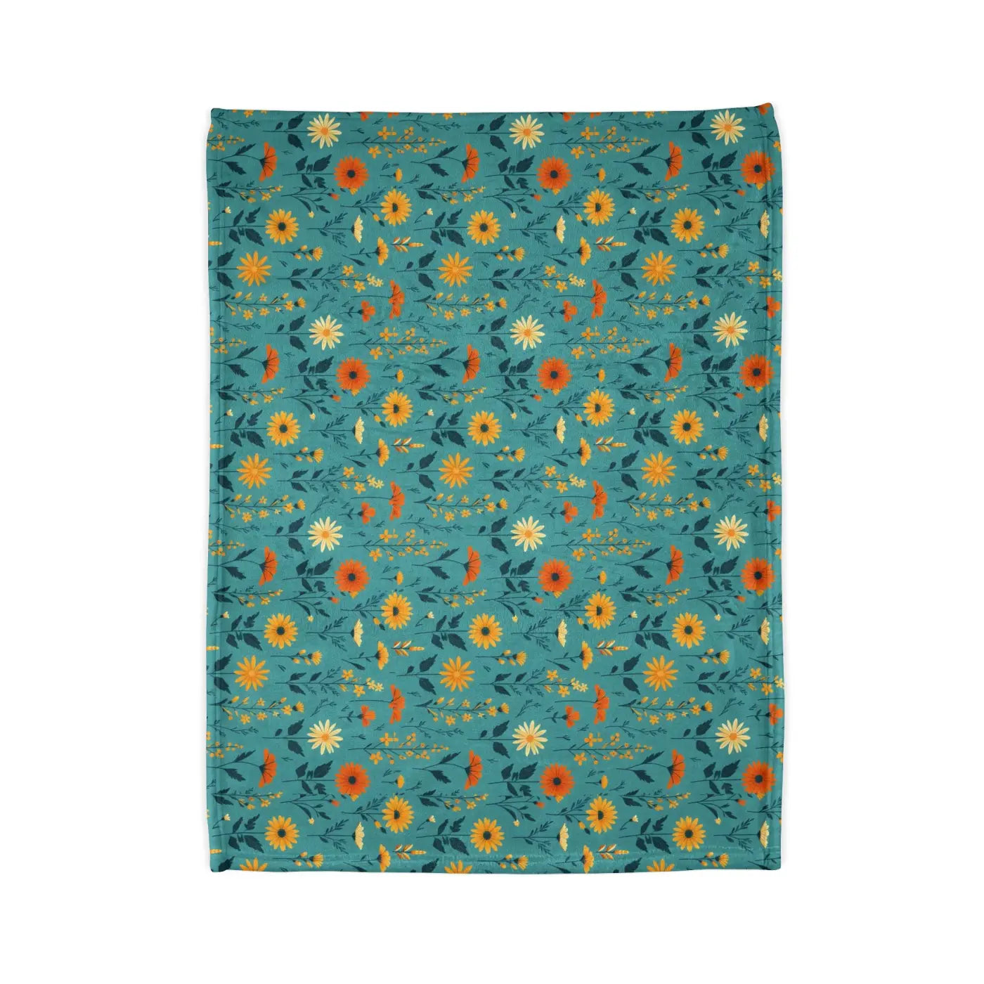 Soft Polyester Blanket - Teal Floral Botanical Print - DipaliZ