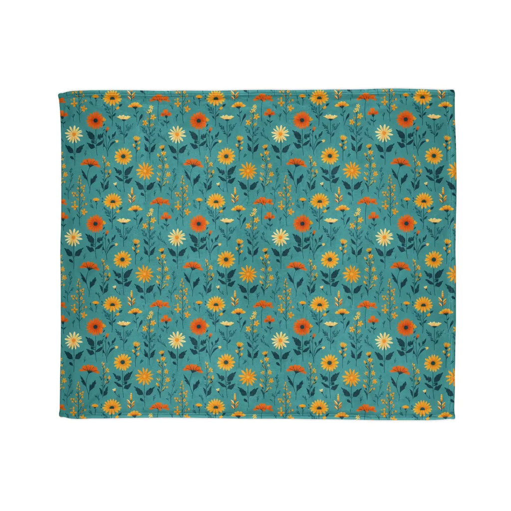 Soft Polyester Blanket - Teal Floral Botanical Print - DipaliZ