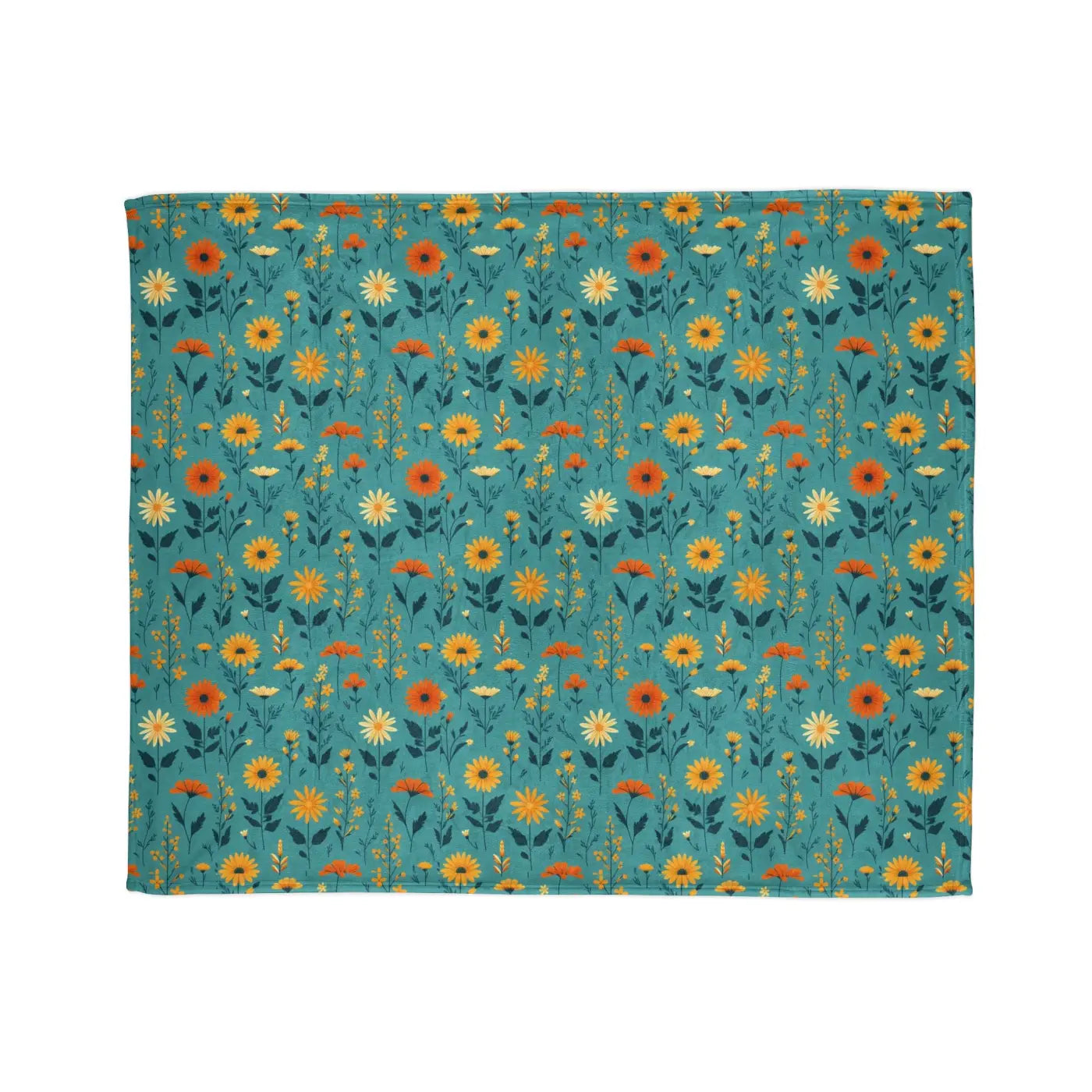Soft Polyester Blanket - Teal Floral Botanical Print - DipaliZ