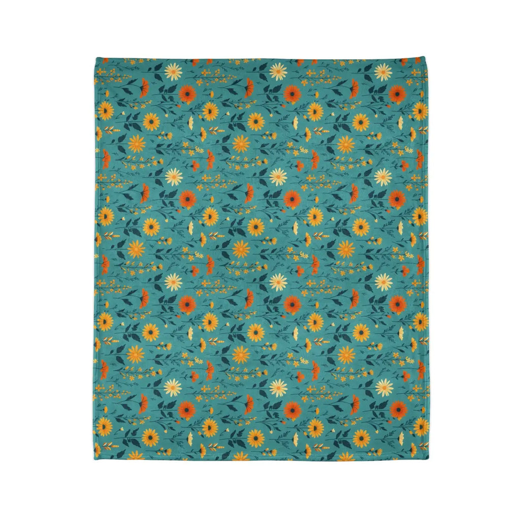 Soft Polyester Blanket - Teal Floral Botanical Print - DipaliZ