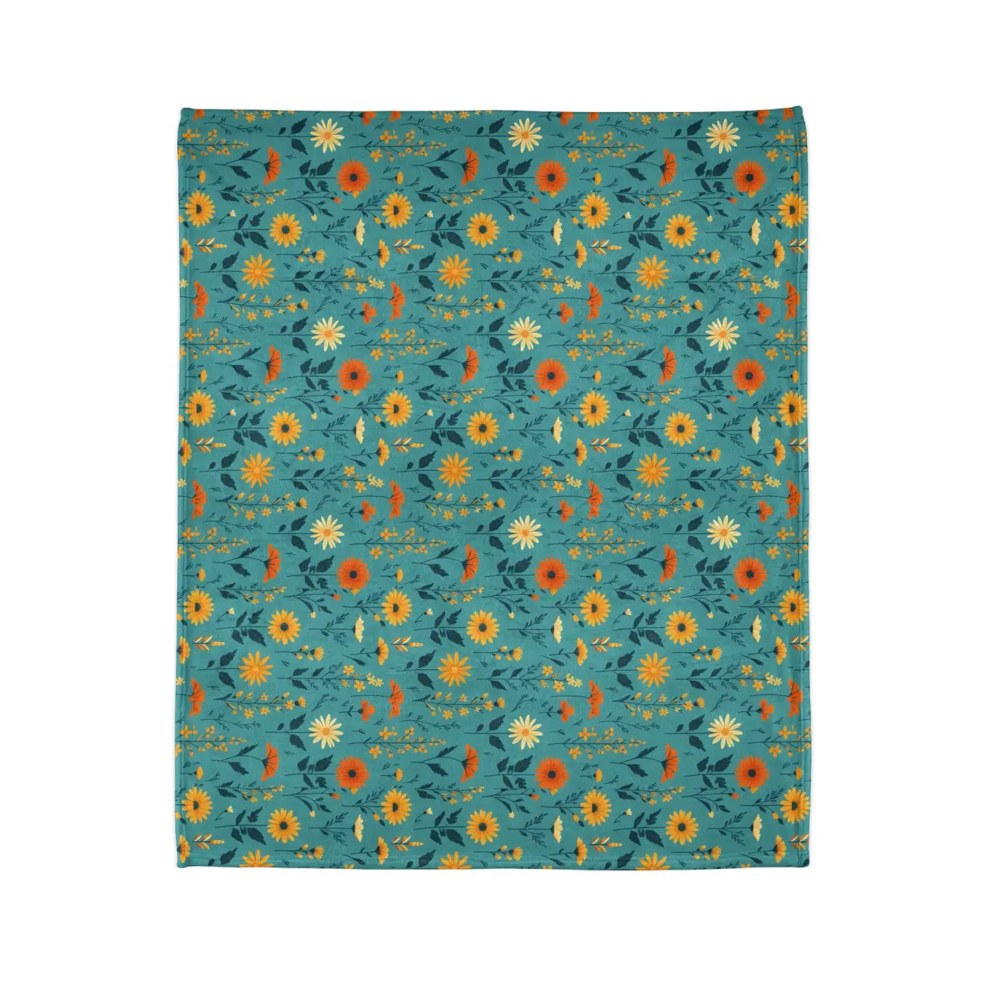 Soft Polyester Blanket - Teal Floral Botanical Print - DipaliZ