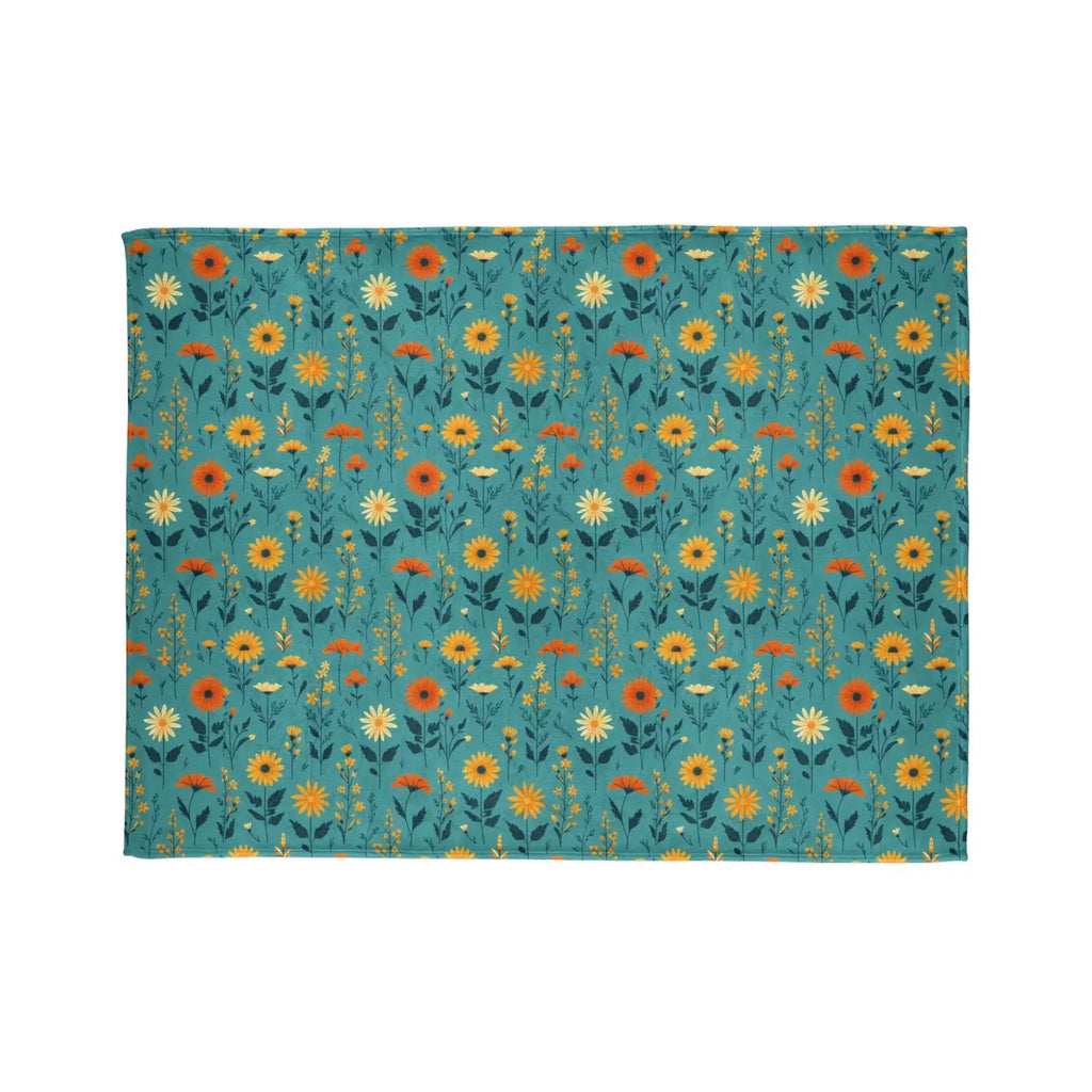 Soft Polyester Blanket - Teal Floral Botanical Print - DipaliZ