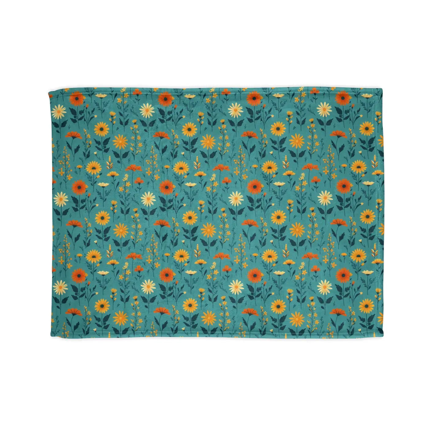 Soft Polyester Blanket - Teal Floral Botanical Print - DipaliZ