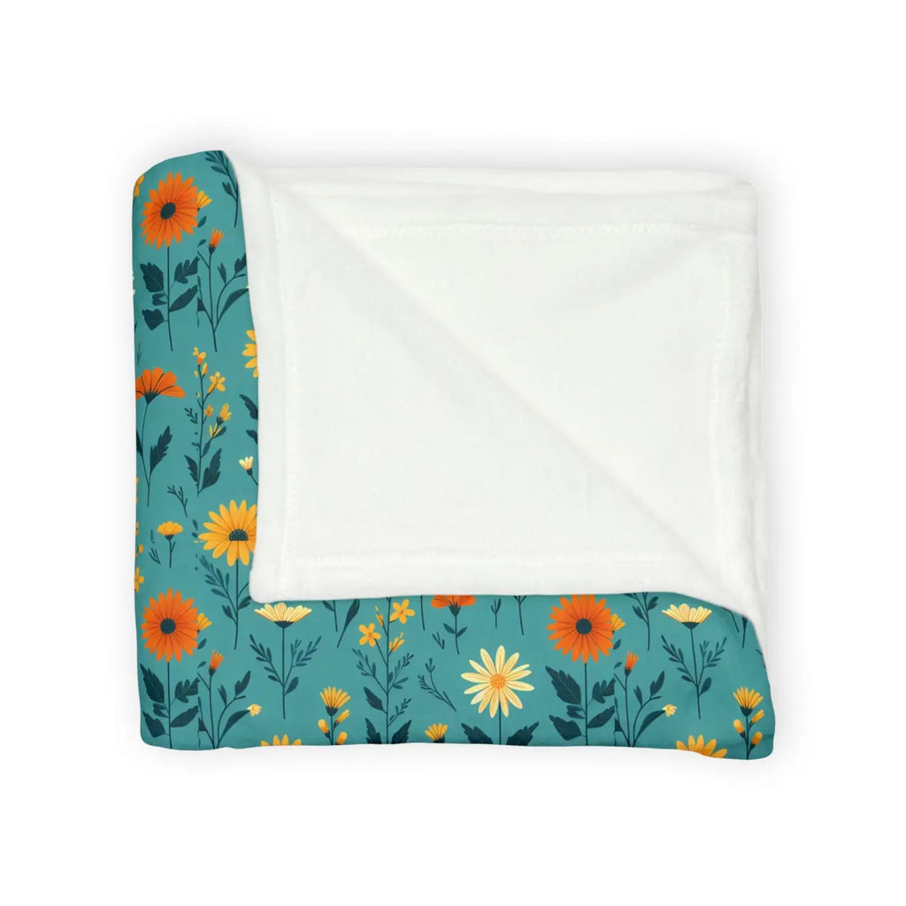 Soft Polyester Blanket - Teal Floral Botanical Print - DipaliZ