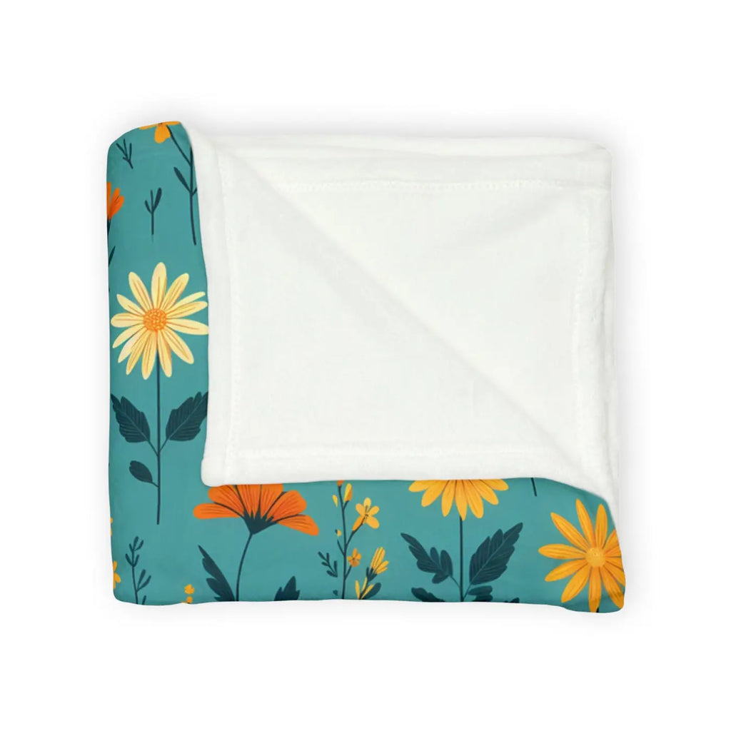Soft Polyester Blanket - Teal Floral Botanical Print - DipaliZ