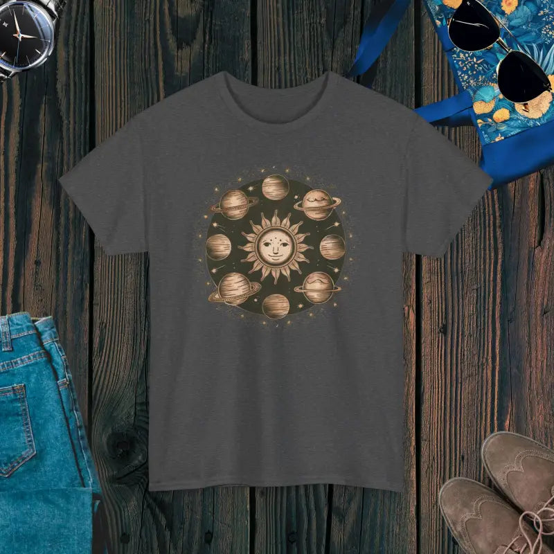 Heavy Cotton Tee - Solar System Design Reinforced Shoulders - DipaliZ