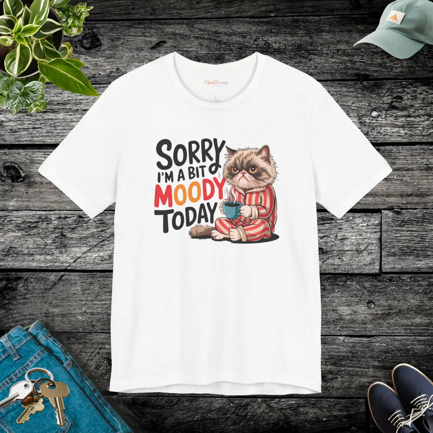 Moody Cat Unisex Jersey Short Sleeve Tee - Soft and Durable - DipaliZ
