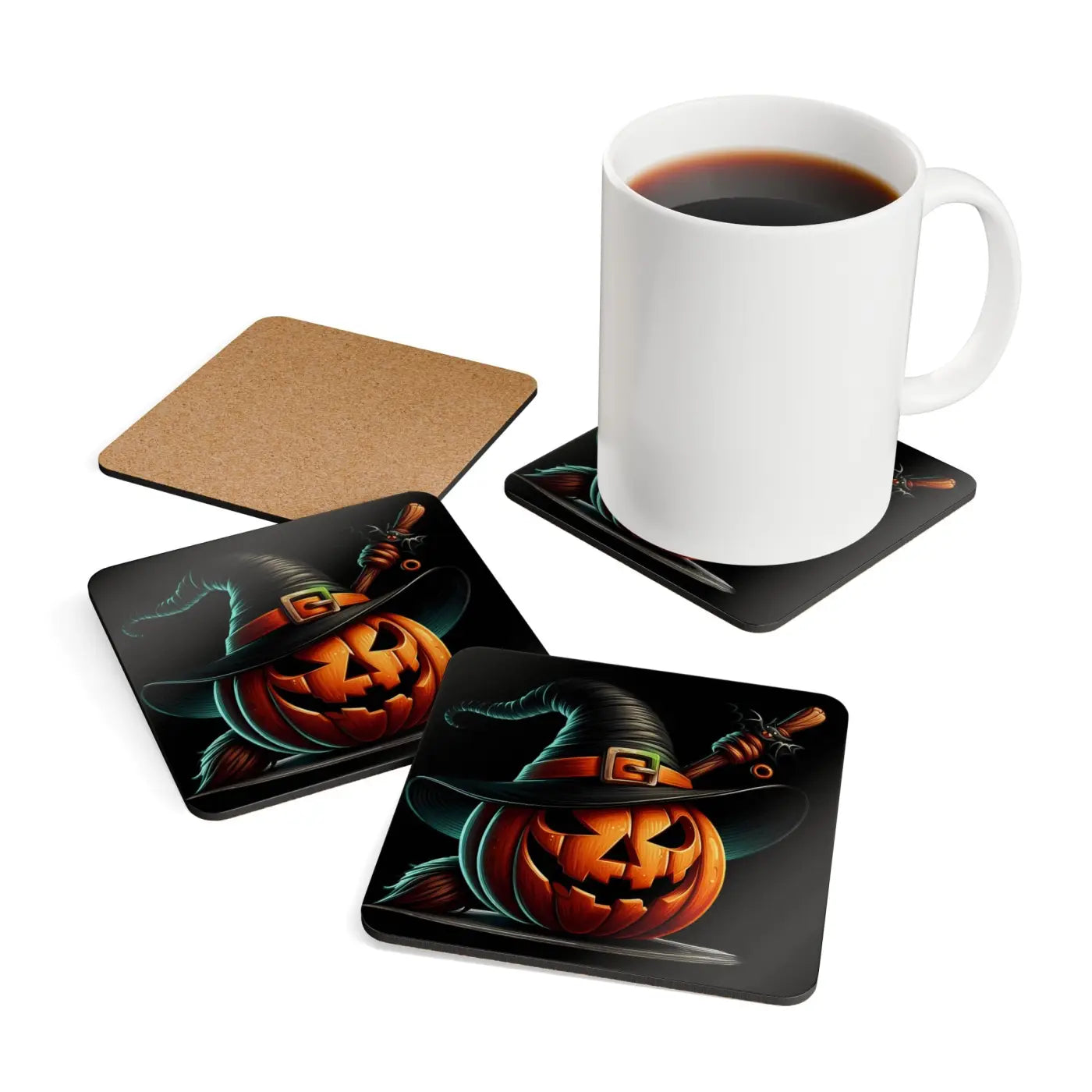 Spooky Jack Corkwood Coaster Set - Halloween Party Decor - DipaliZ