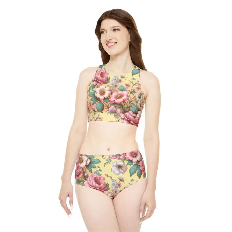 Floral Sport Bikini Set - Vibrant Performance Swimwear - DipaliZ