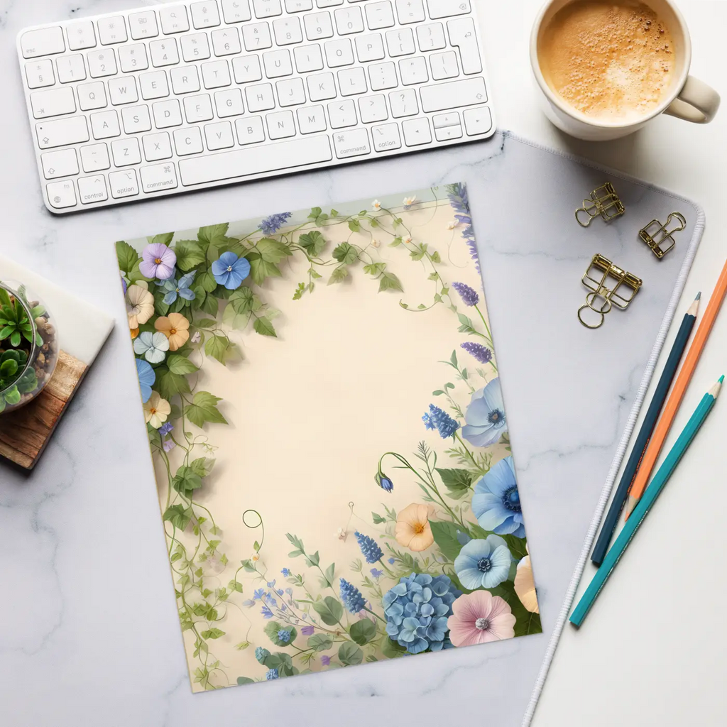 Flowers Border Notepad - Spring Design with Magnetic Backing - DipaliZ