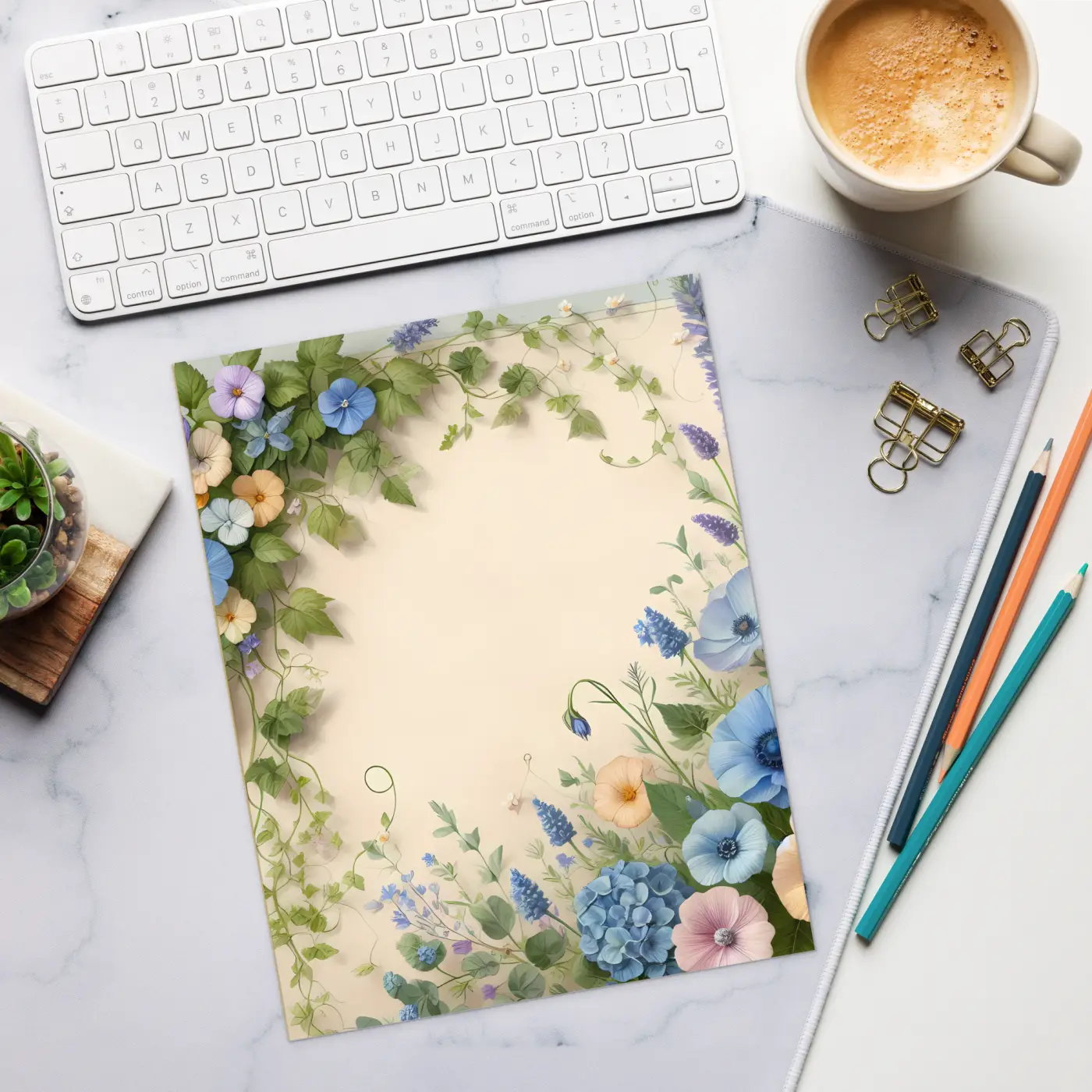 Flowers Border Notepad - Spring Design with Magnetic Backing - DipaliZ