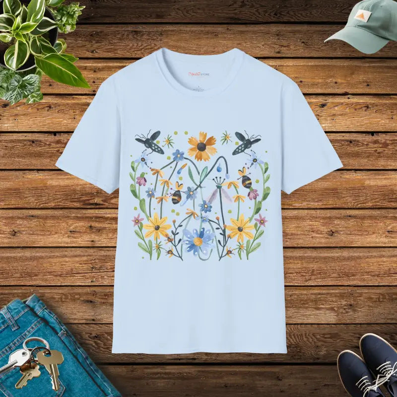 Unisex Softstyle T Shirt - Bees and Spring Flowers - DipaliZ
