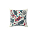 Christmas Berries Polyester Square Pillow - Festive Holiday Decor - DipaliZ