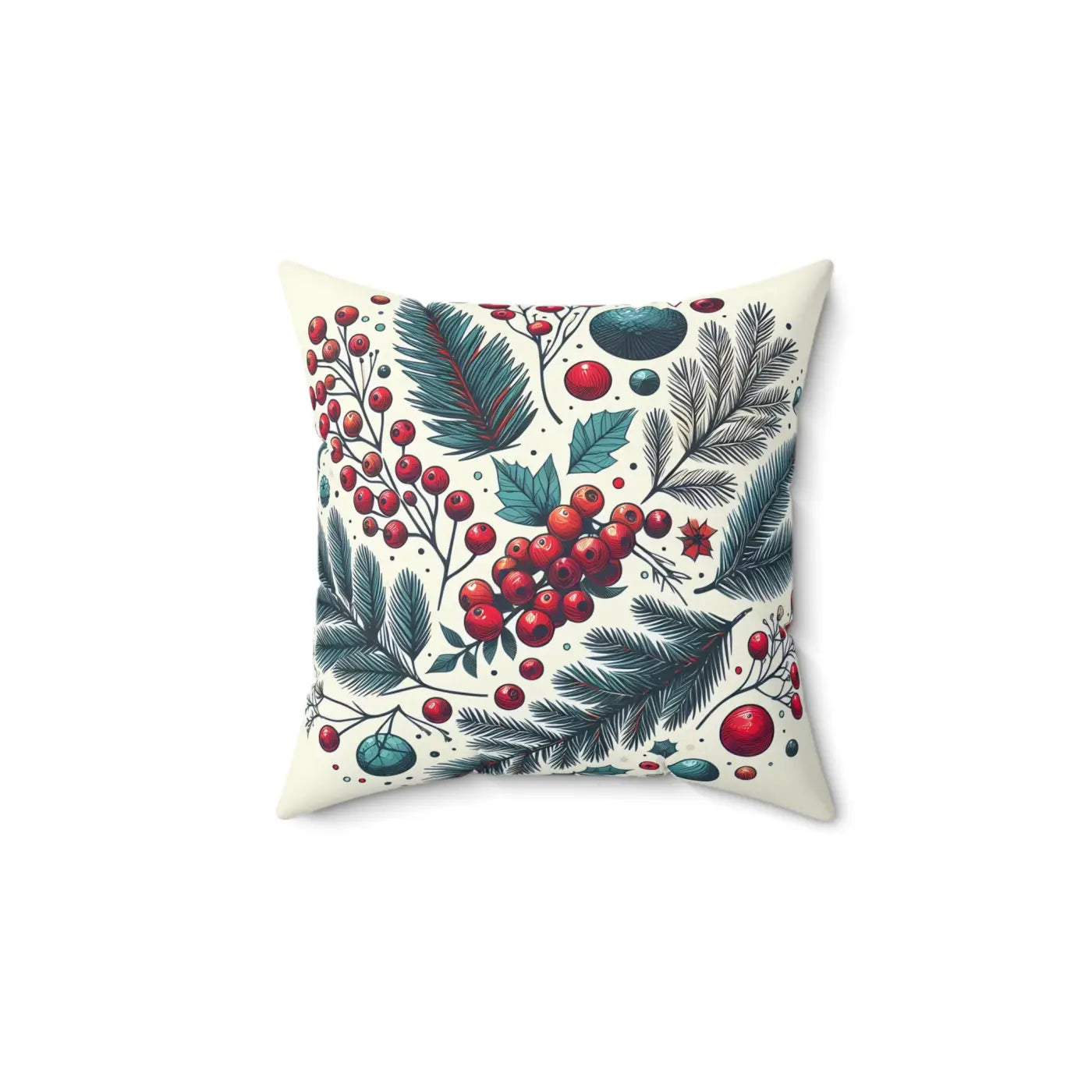 Christmas Berries Polyester Square Pillow - Festive Holiday Decor - DipaliZ