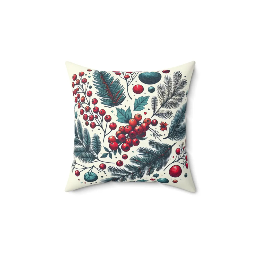 Christmas Berries Polyester Square Pillow - Festive Holiday Decor - DipaliZ