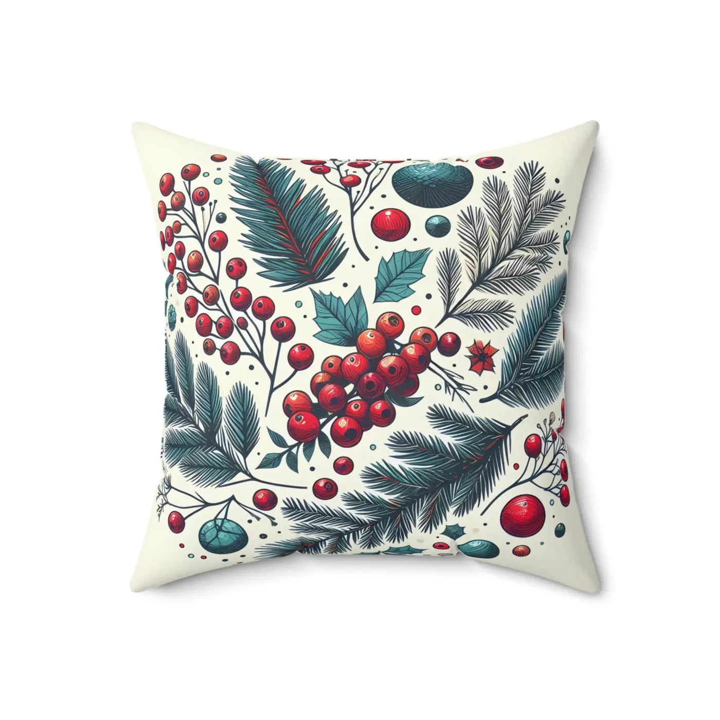 Christmas Berries Polyester Square Pillow - Festive Holiday Decor - DipaliZ