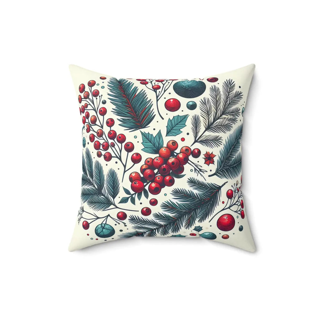 Christmas Berries Polyester Square Pillow - Festive Holiday Decor - DipaliZ