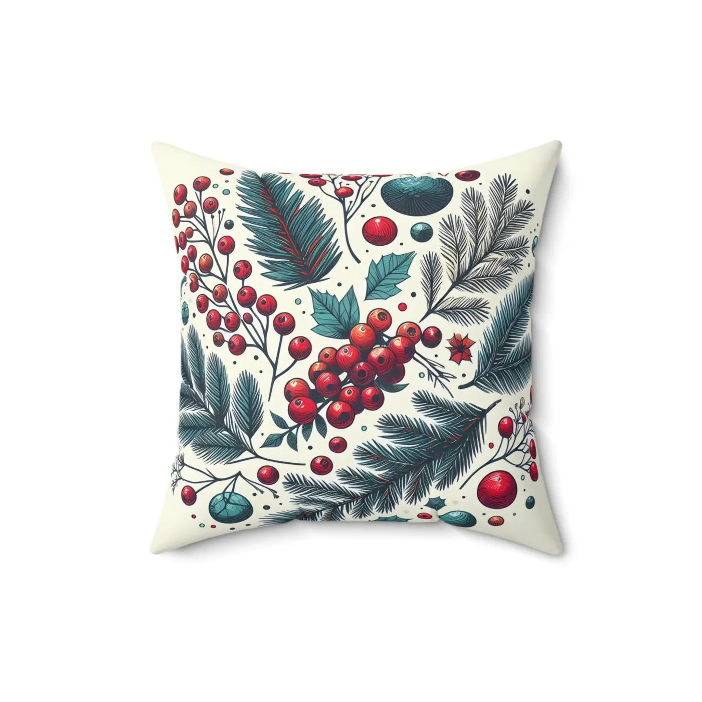 Christmas Berries Polyester Square Pillow - Festive Holiday Decor - DipaliZ