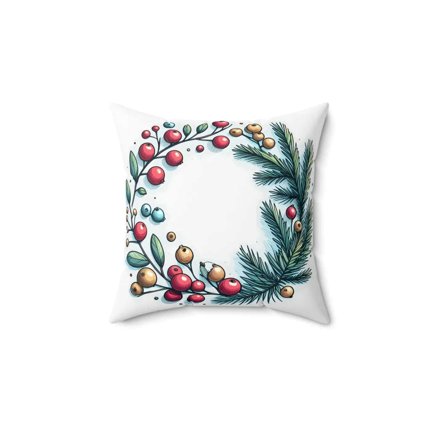 Spruce and Berries Polyester Square Pillow - Festive Flair - DipaliZ