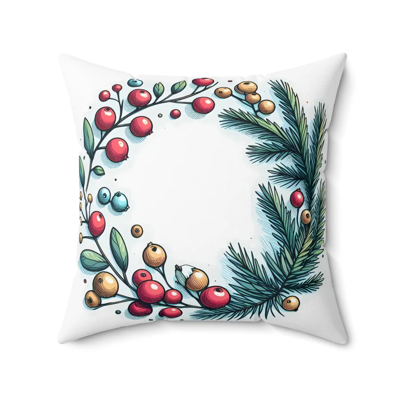 Spruce and Berries Polyester Square Pillow - Festive Flair - DipaliZ