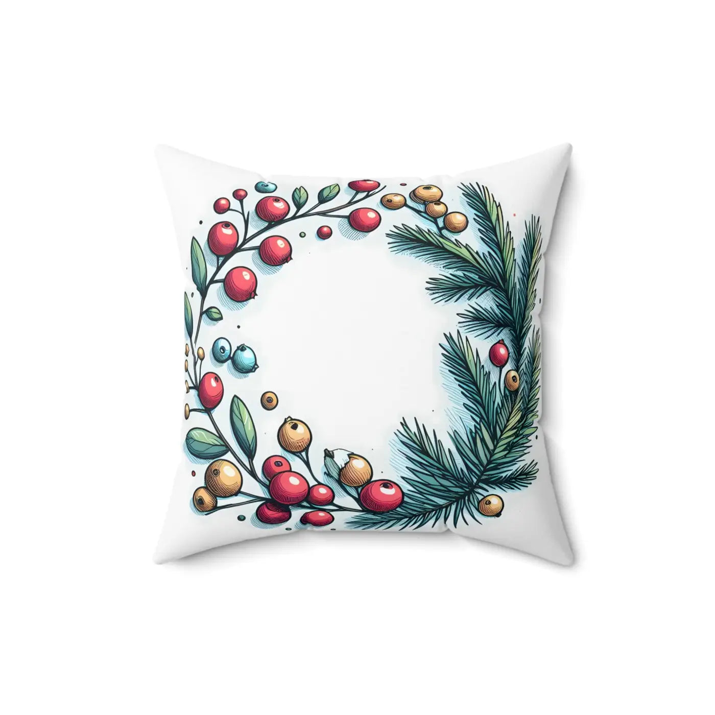 Spruce and Berries Polyester Square Pillow - Festive Flair - DipaliZ