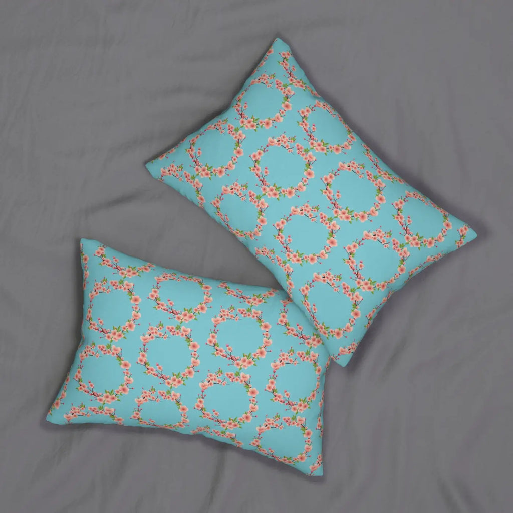 Polyester Lumbar Pillow - Blue Floral Home Decor - DipaliZ