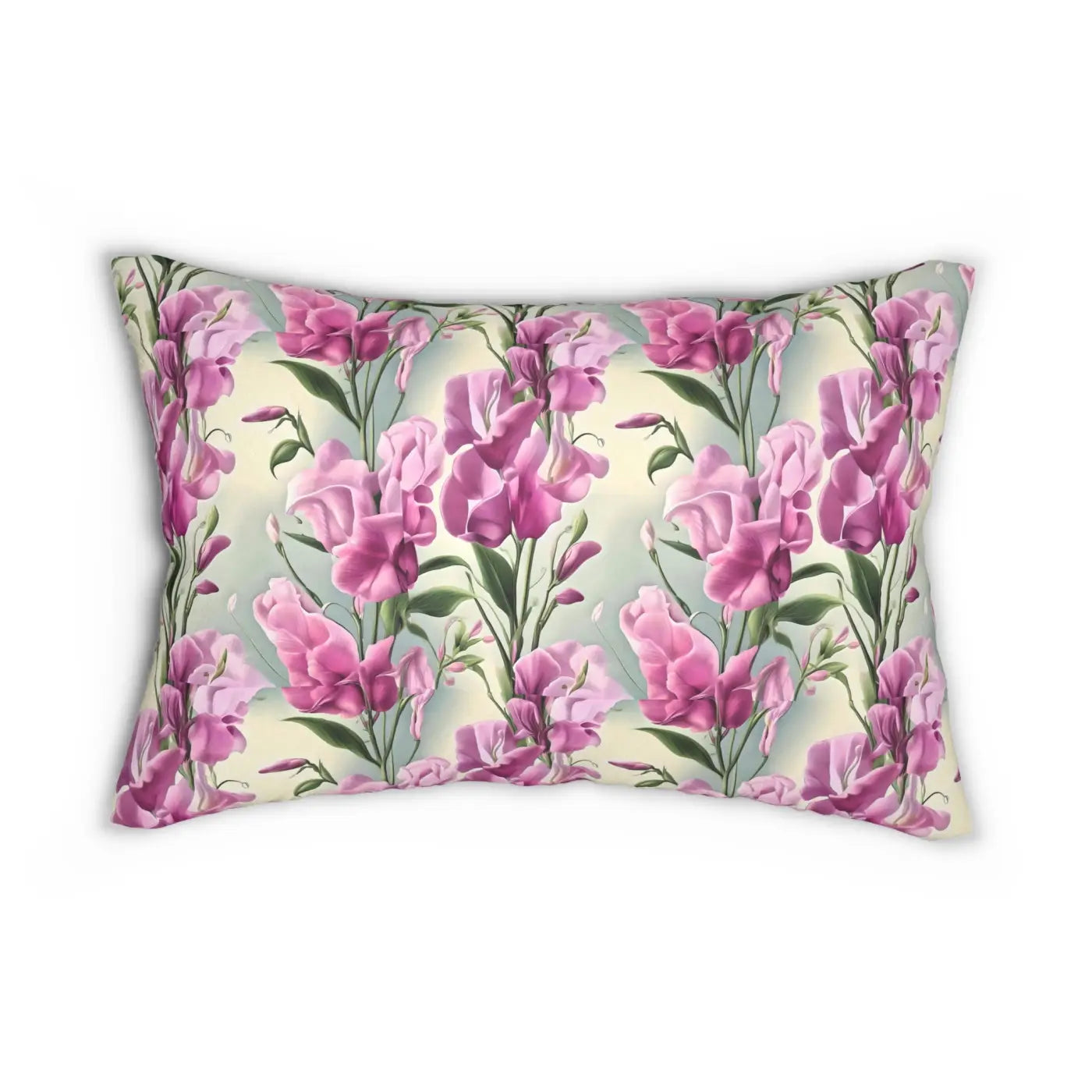 Pink Sweet Pea Flower Polyester Lumbar Pillow - Spun Polyester - DipaliZ