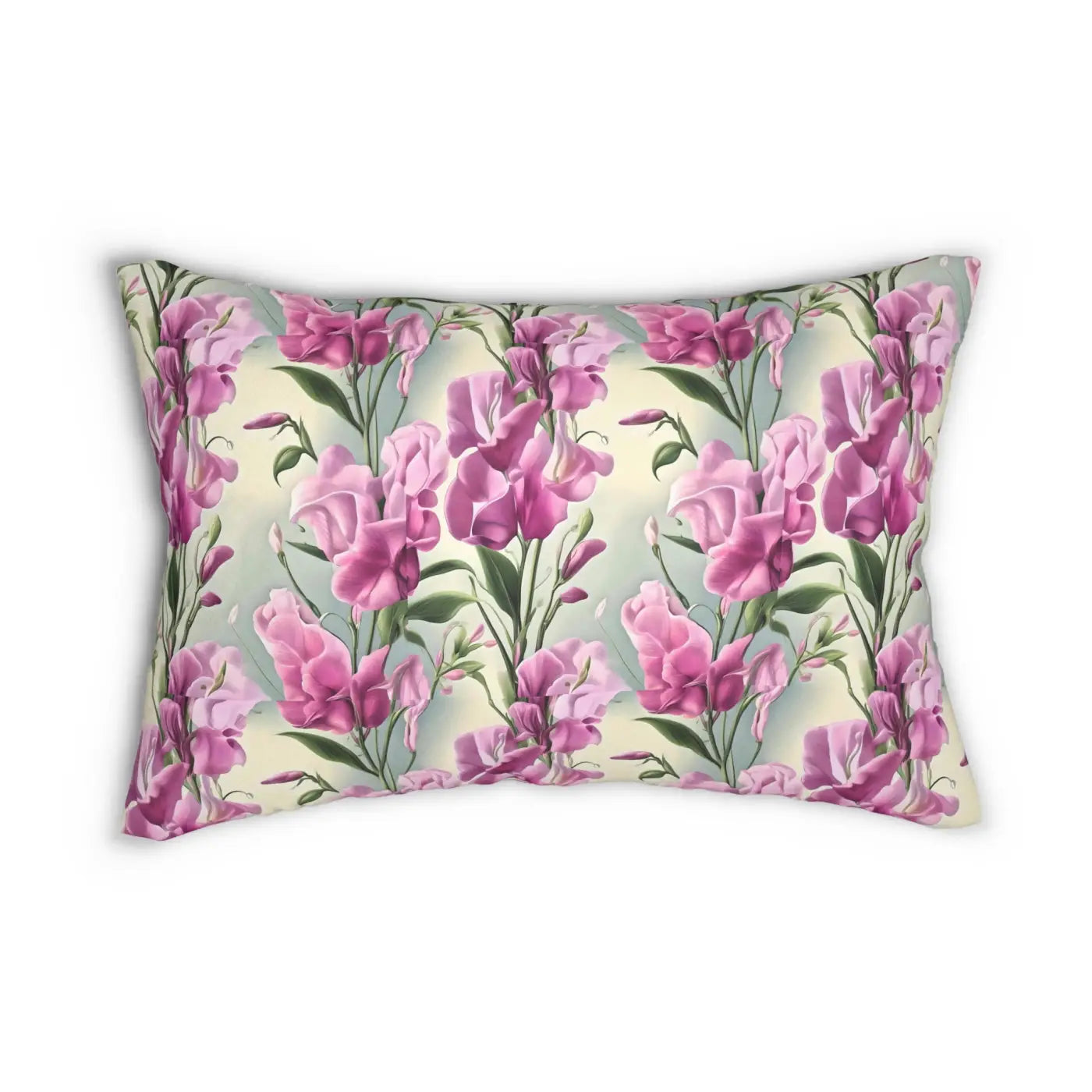 Pink Sweet Pea Flower Polyester Lumbar Pillow - Spun Polyester - DipaliZ