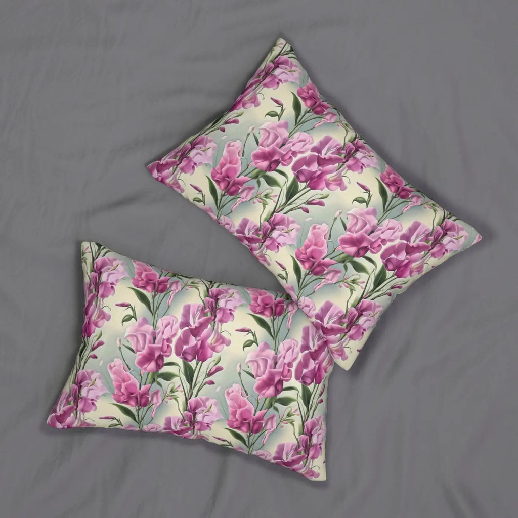 Pink Sweet Pea Flower Polyester Lumbar Pillow - Spun Polyester - DipaliZ