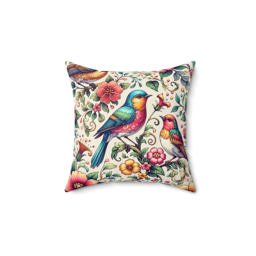 Birds and Flowers Throw Pillow - Spun Polyester Square - DipaliZ