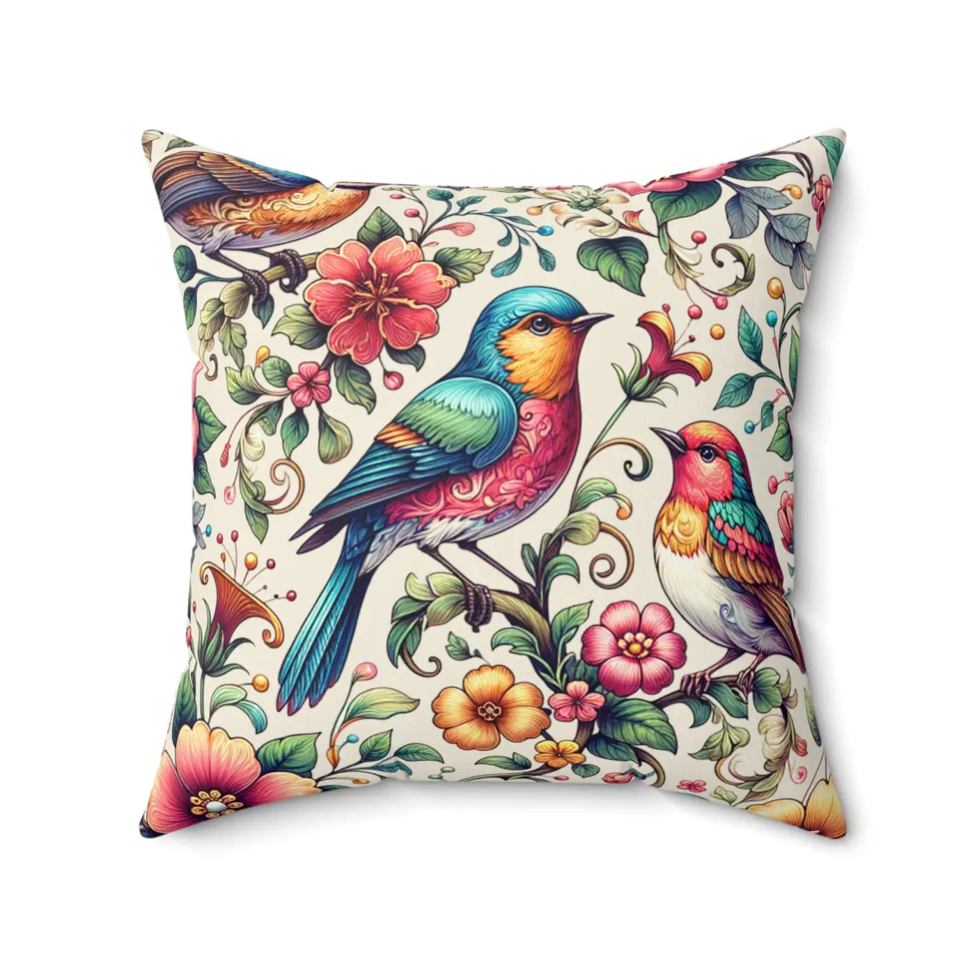Birds and Flowers Throw Pillow - Spun Polyester Square - DipaliZ