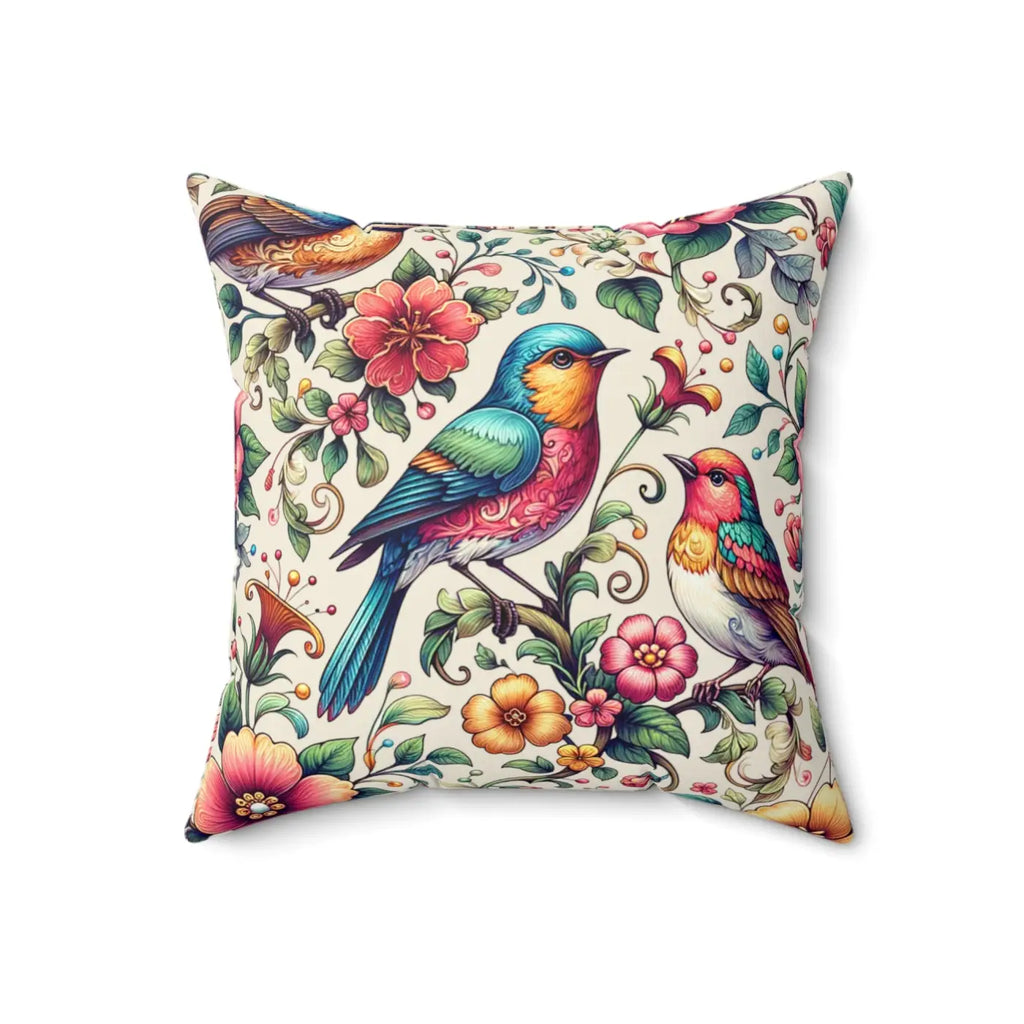 Birds and Flowers Throw Pillow - Spun Polyester Square - DipaliZ