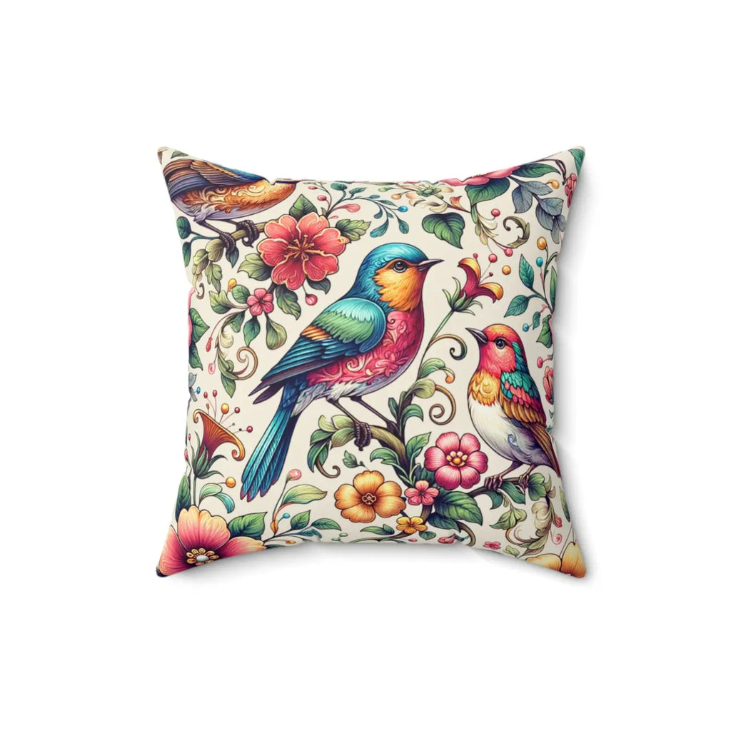 Birds and Flowers Throw Pillow - Spun Polyester Square - DipaliZ