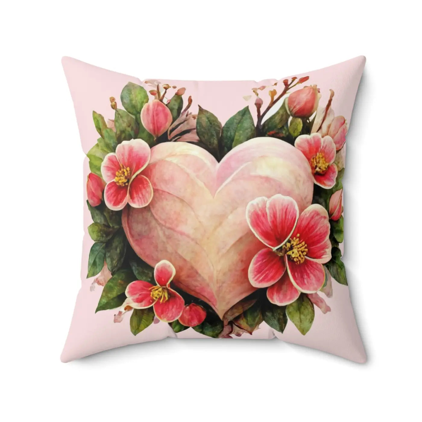 Blossoming Heart Spun Polyester Square Pillow - DipaliZ