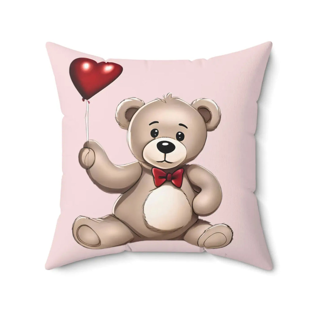 Spun Polyester Square Pillow - Teddy Bear Heart Balloon - DipaliZ