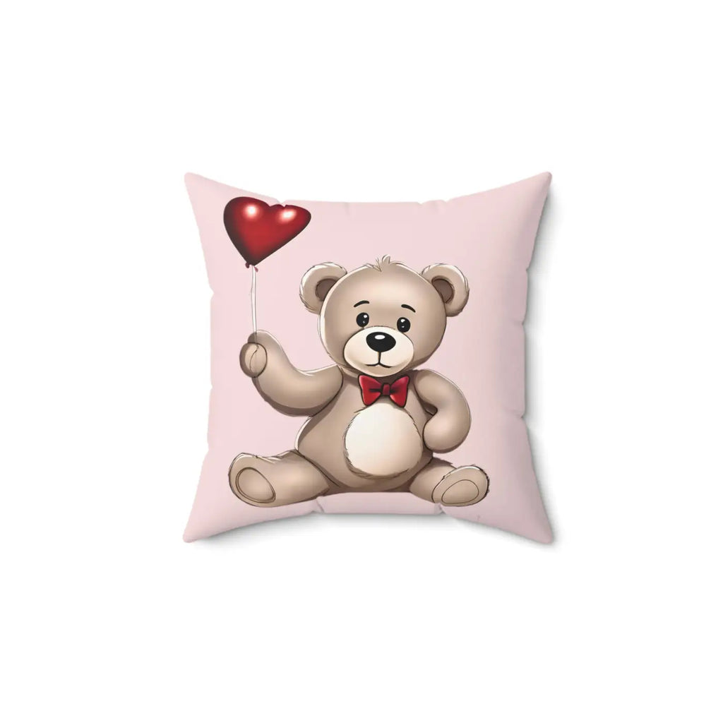 Spun Polyester Square Pillow - Teddy Bear Heart Balloon - DipaliZ