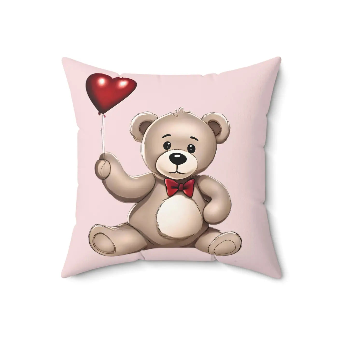 Spun Polyester Square Pillow - Teddy Bear Heart Balloon - DipaliZ