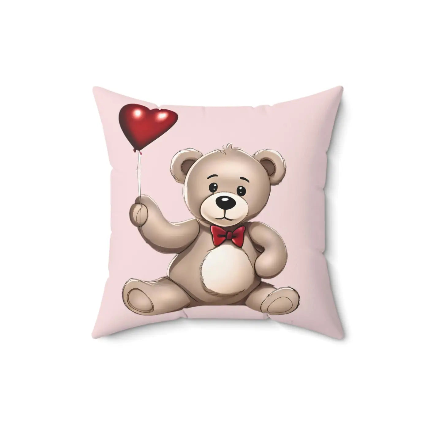 Spun Polyester Square Pillow - Teddy Bear Heart Balloon - DipaliZ