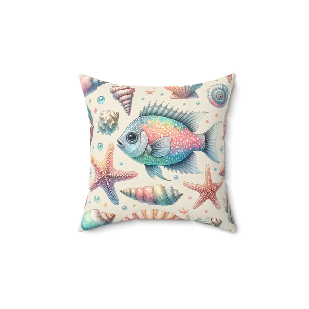 Fishes Square Pillow - Spun Polyester Marine Decor - DipaliZ